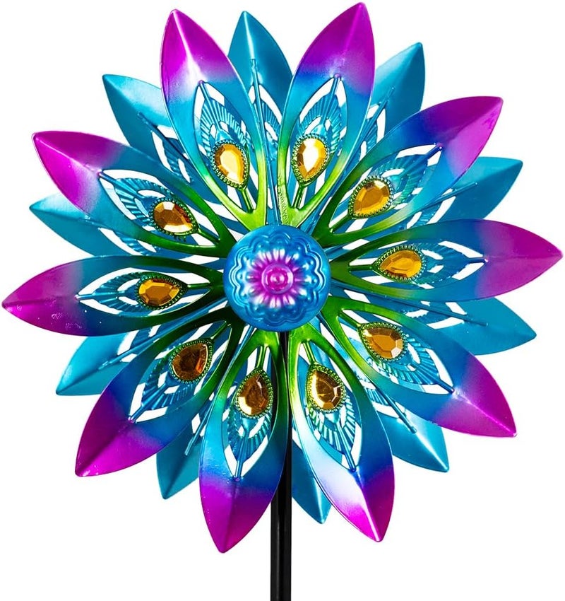 VEWOSTAR Metal Wind Spinner,13” Wind Spinners Outdoor,Peacock Windmill with Stake,Kinetic Wind Spinners for Yard and Garden,Multi-Color Pinwheels Yard Wind Sculptures,Waterproof Spinner for Patio Lawn - Image 1